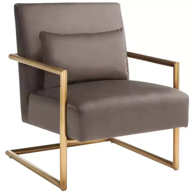 Poltrona di design in velluto tortora scuro, struttura oro, 1 posto