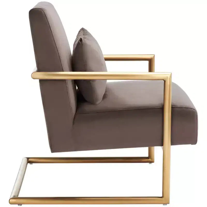 Poltrona di design in velluto tortora scuro, struttura oro, 1 posto