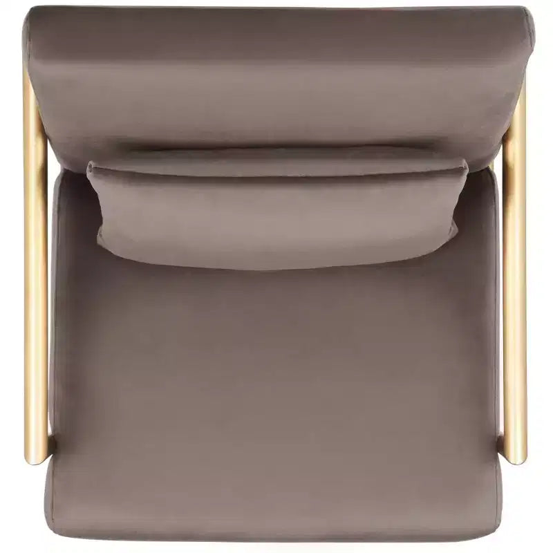 Poltrona di design in velluto tortora scuro, struttura oro, 1 posto