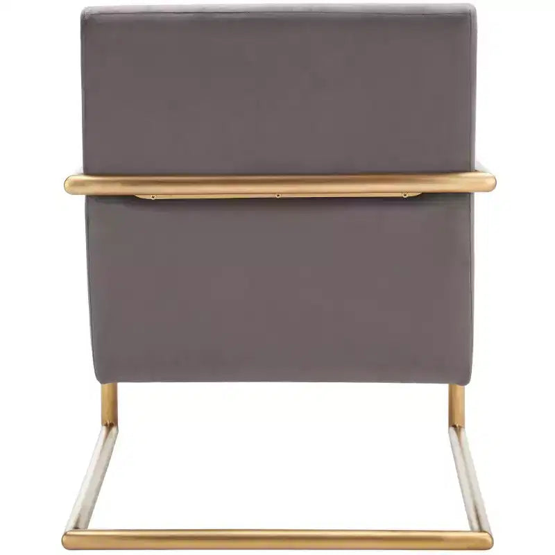 Poltrona di design in velluto tortora scuro, struttura oro, 1 posto