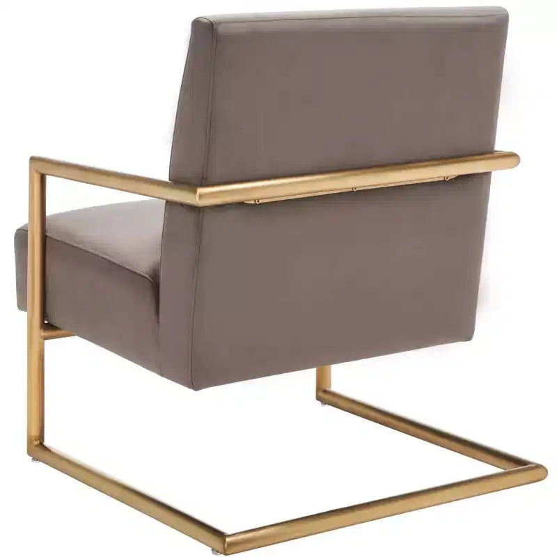 Poltrona di design in velluto tortora scuro, struttura oro, 1 posto