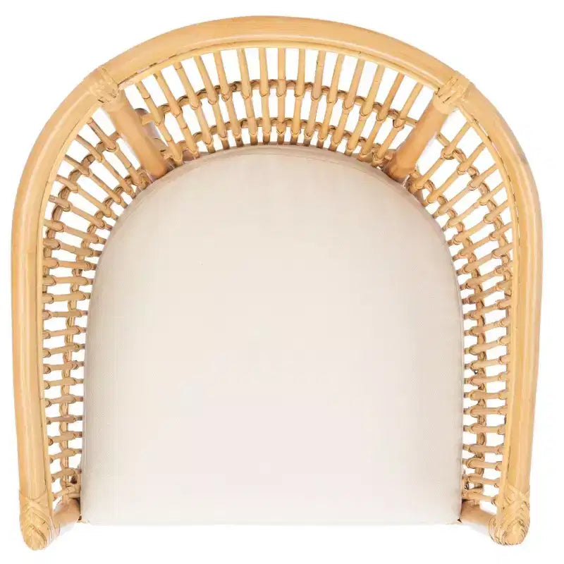 Poltrona d'accento in rattan bianco con cuscino, seduta singola