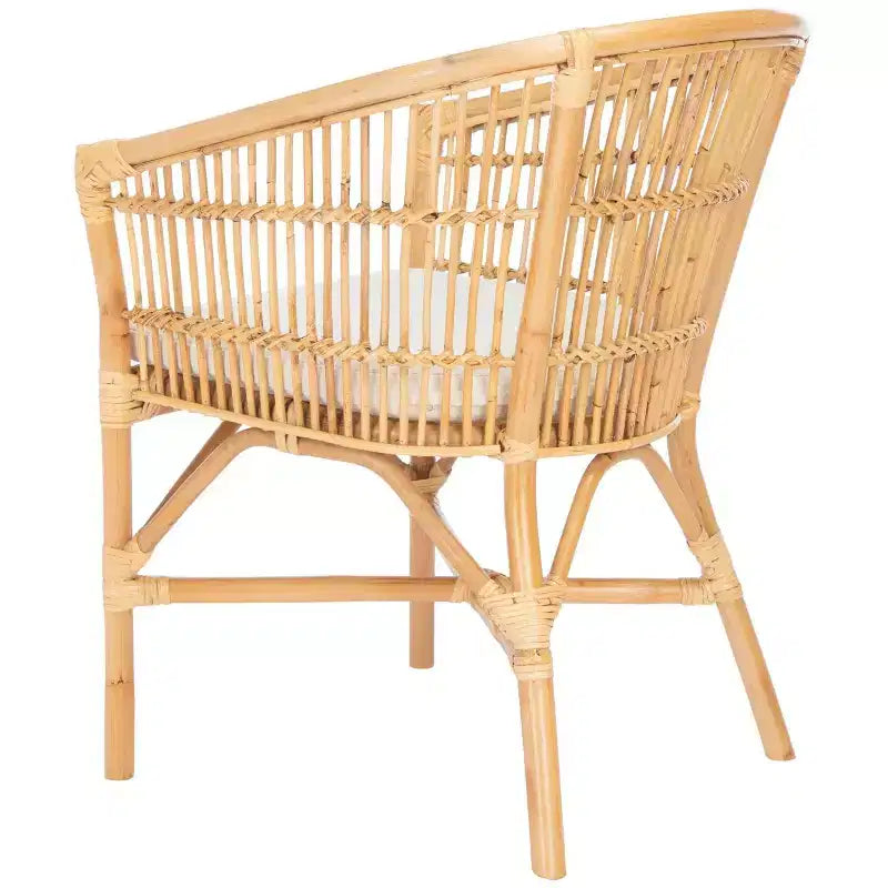Poltrona d'accento in rattan bianco con cuscino, seduta singola