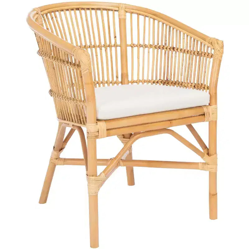Poltrona d'accento in rattan bianco con cuscino, seduta singola