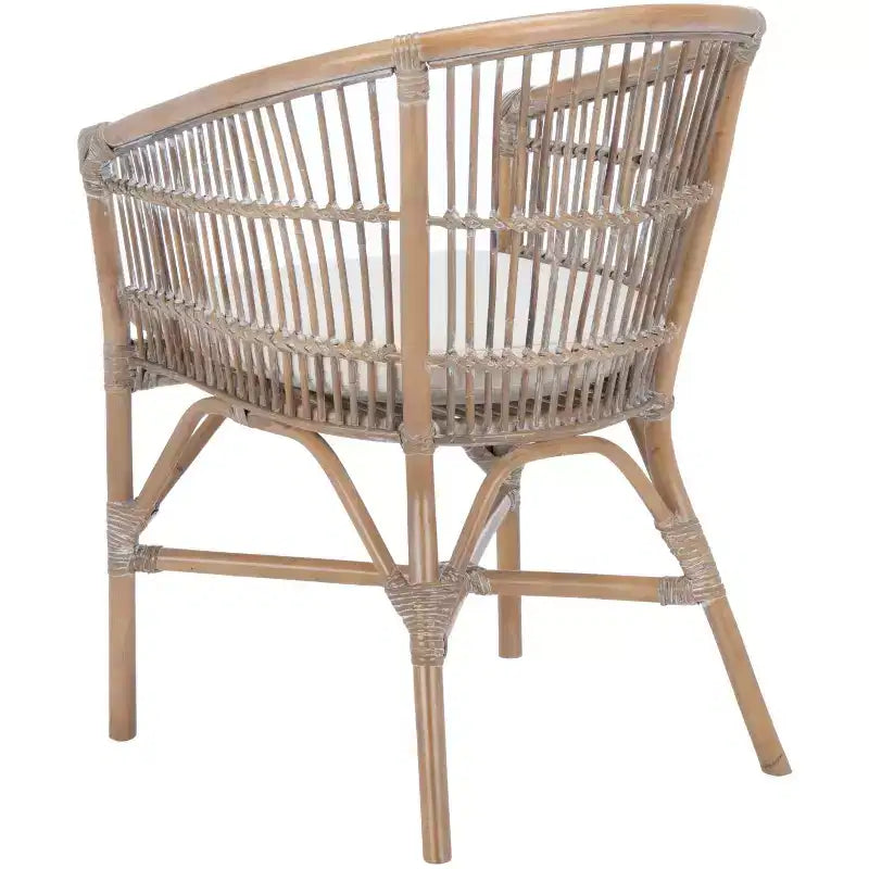Poltrona d'accento in rattan bianco con cuscino, seduta singola