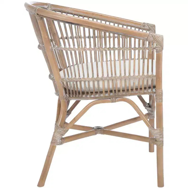 Poltrona d'accento in rattan bianco con cuscino, seduta singola