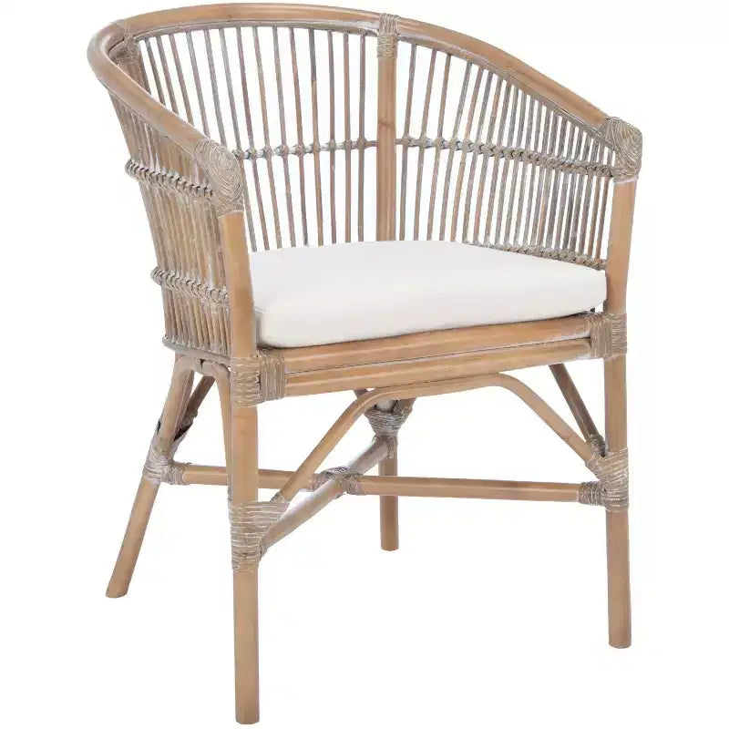 Poltrona d'accento in rattan bianco con cuscino, seduta singola