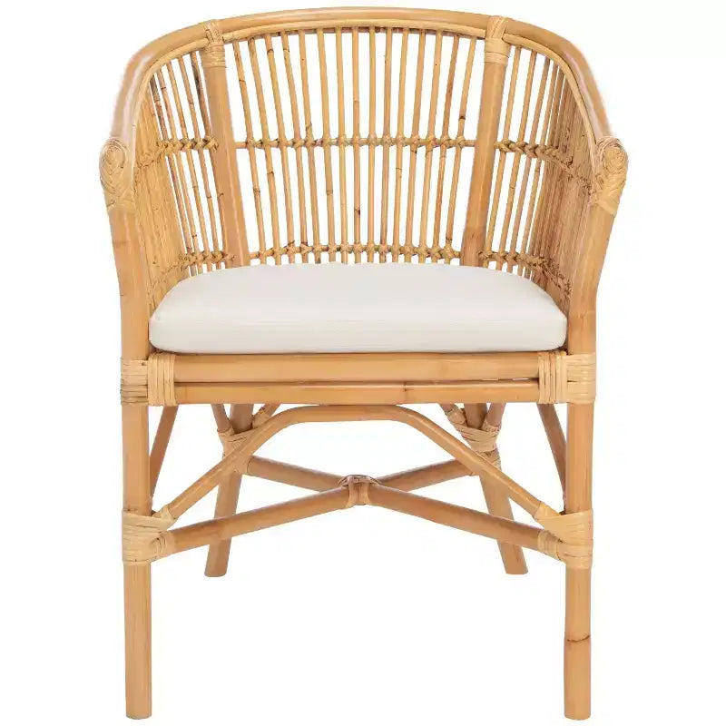 Poltrona d'accento in rattan bianco con cuscino, seduta singola