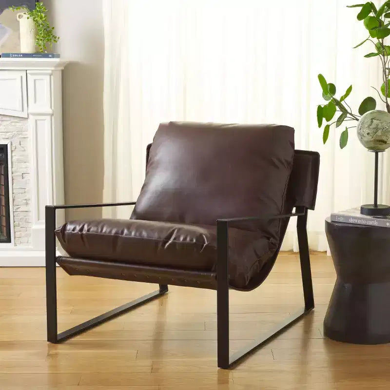 Poltrona Accent Monoposto in Marrone Scuro e Nero con Rivestimento Pillow Top