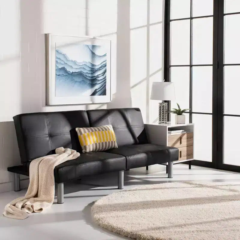 Divano letto futon pieghevole nero, 2 posti