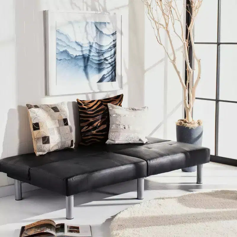Divano letto futon pieghevole nero, 2 posti