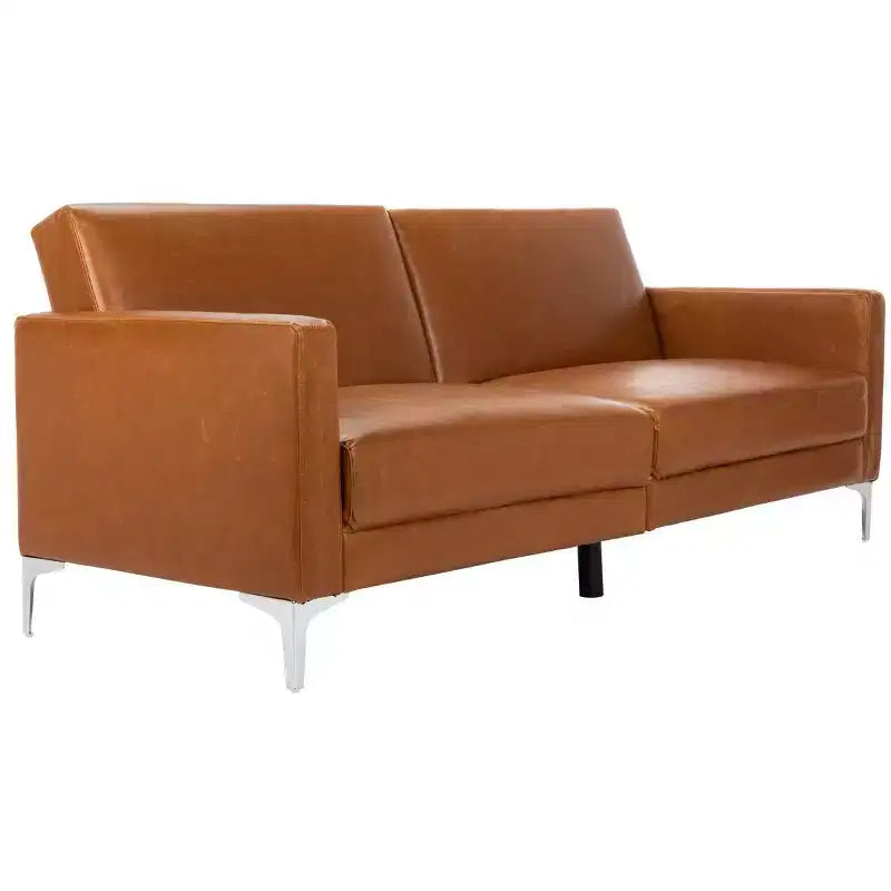 Divano letto futon pieghevole in tonalità Cipria / Cognac / Blu Notte, 2 posti