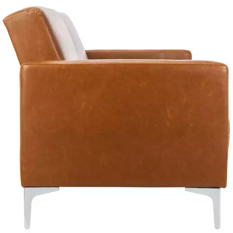 Divano letto futon pieghevole in tonalità Cipria / Cognac / Blu Notte, 2 posti