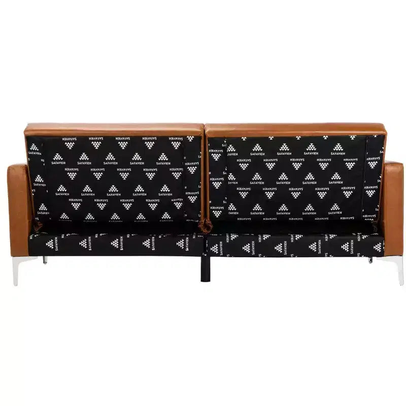 Divano letto futon pieghevole in tonalità Cipria / Cognac / Blu Notte, 2 posti
