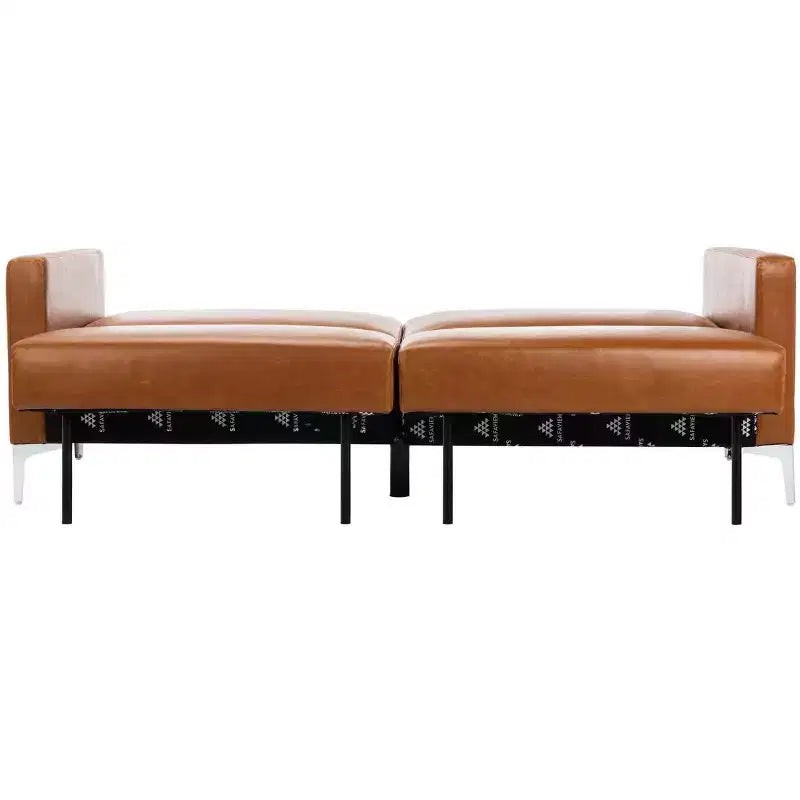 Divano letto futon pieghevole in tonalità Cipria / Cognac / Blu Notte, 2 posti