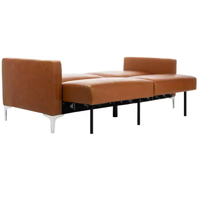 Divano letto futon pieghevole in tonalità Cipria / Cognac / Blu Notte, 2 posti