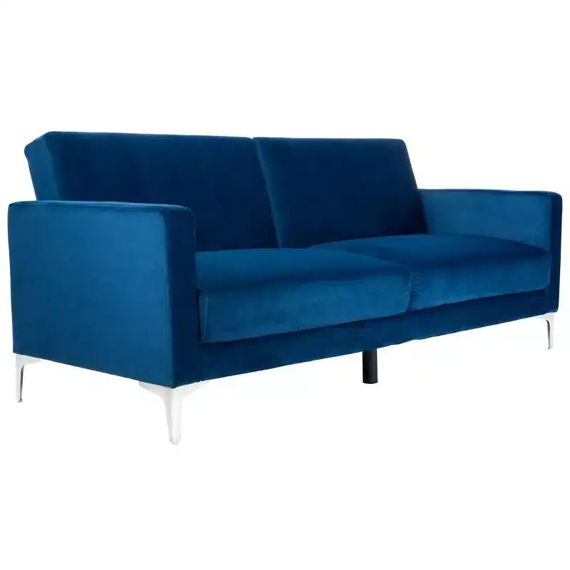 Divano letto futon pieghevole in tonalità Cipria / Cognac / Blu Notte, 2 posti