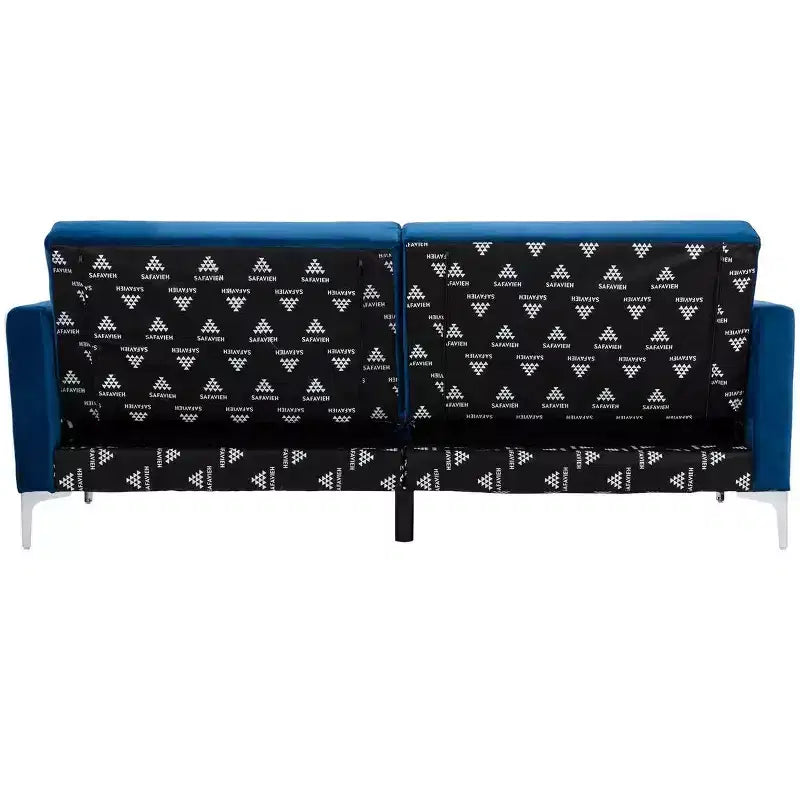 Divano letto futon pieghevole in tonalità Cipria / Cognac / Blu Notte, 2 posti