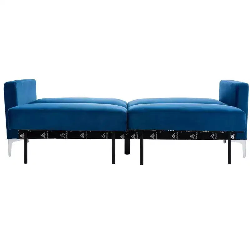 Divano letto futon pieghevole in tonalità Cipria / Cognac / Blu Notte, 2 posti