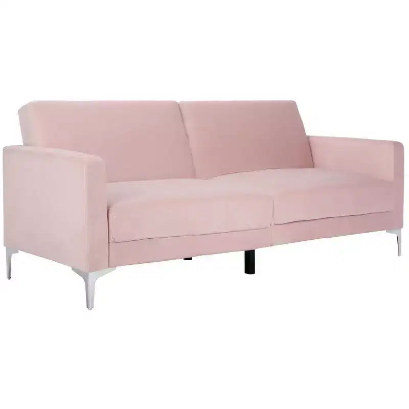 Divano letto futon pieghevole in tonalità Cipria / Cognac / Blu Notte, 2 posti