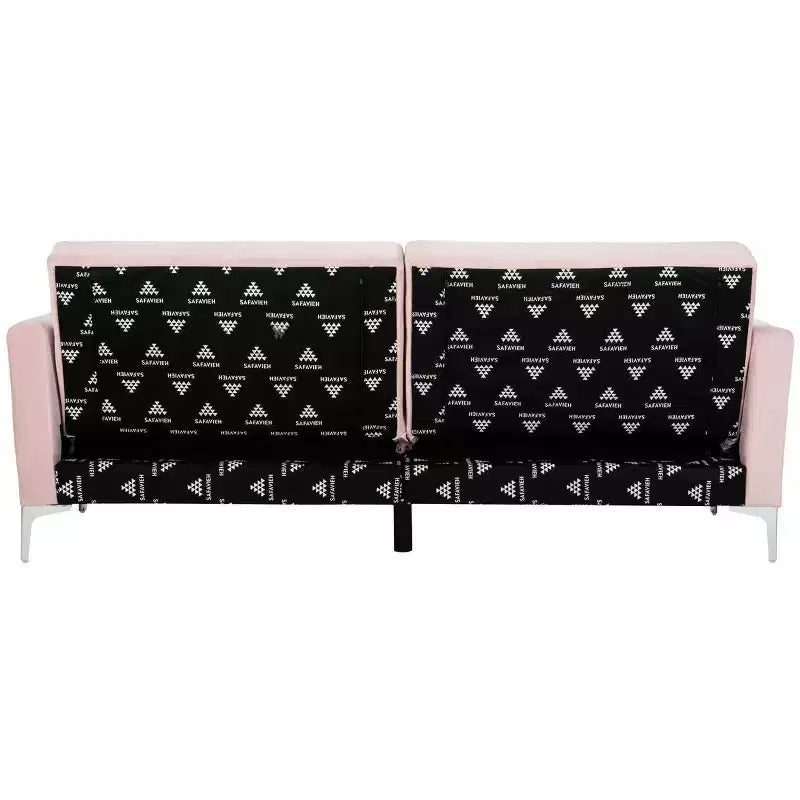 Divano letto futon pieghevole in tonalità Cipria / Cognac / Blu Notte, 2 posti