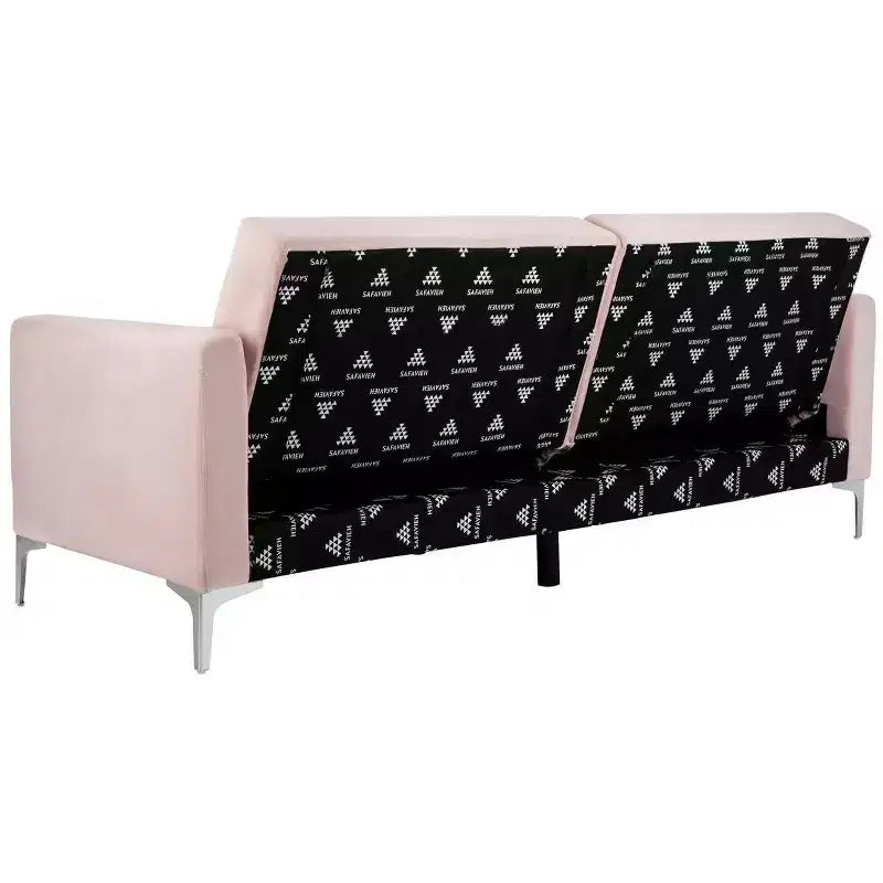Divano letto futon pieghevole in tonalità Cipria / Cognac / Blu Notte, 2 posti