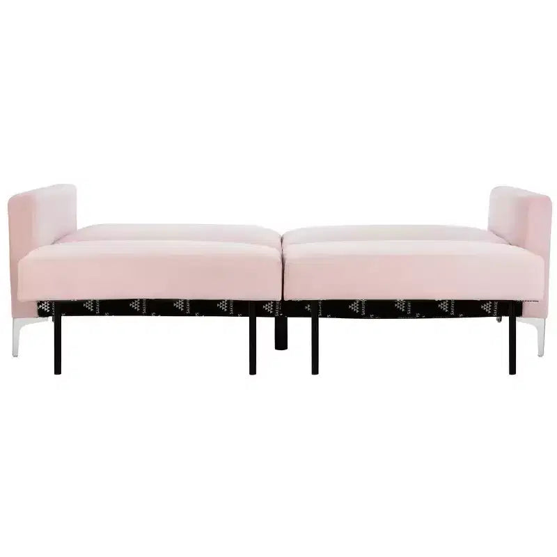 Divano letto futon pieghevole in tonalità Cipria / Cognac / Blu Notte, 2 posti