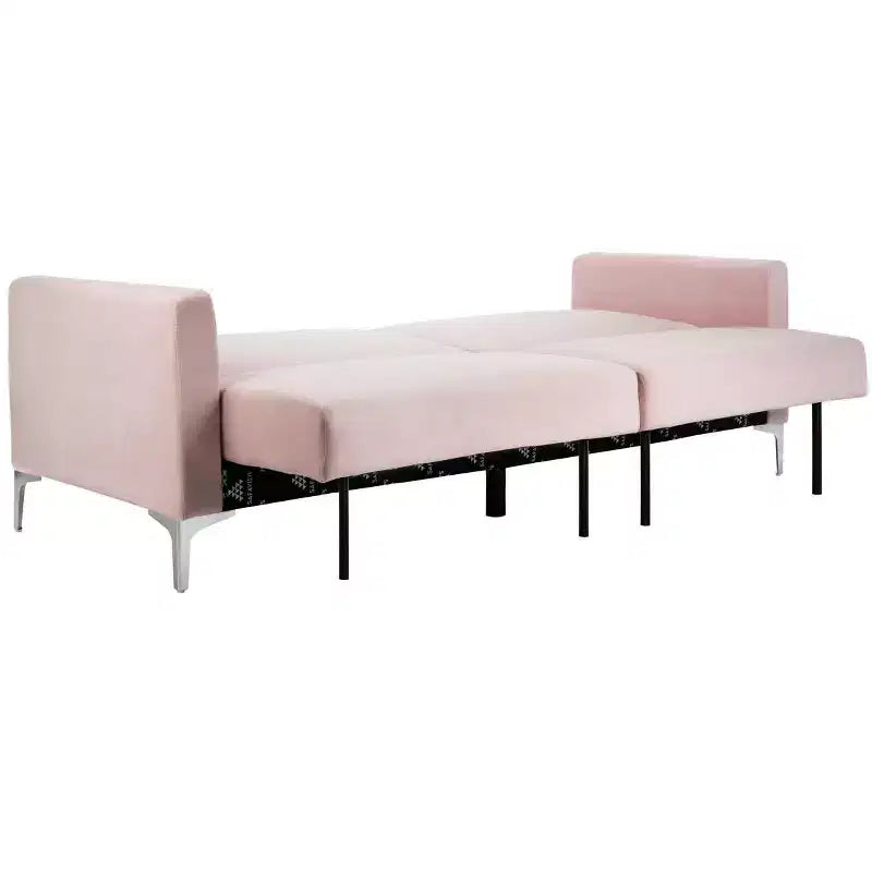 Divano letto futon pieghevole in tonalità Cipria / Cognac / Blu Notte, 2 posti
