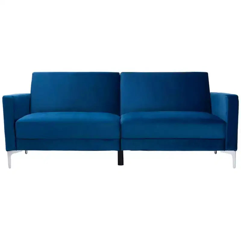 Divano letto futon pieghevole in tonalità Cipria / Cognac / Blu Notte, 2 posti