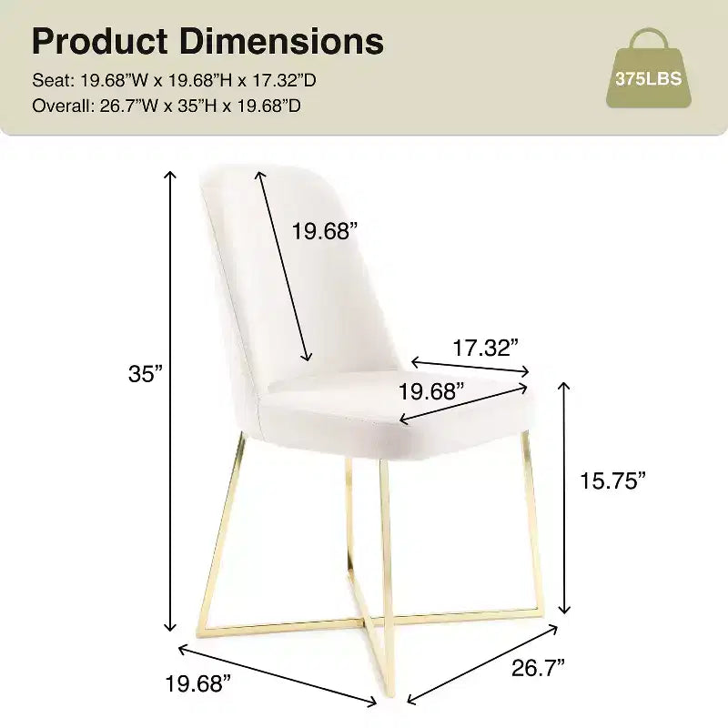 Sedia d'Appoggio Senza Braccioli in Velluto con Gambe in Metallo – Set da 2 / Set da 4