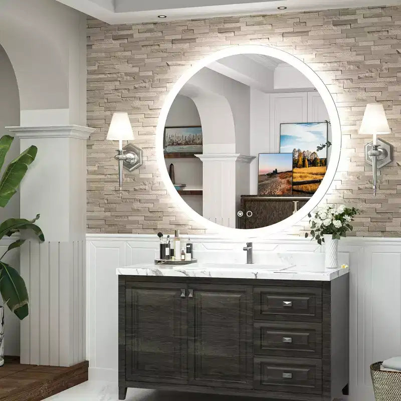 Specchio da bagno da parete rotondo a LED Keonjinn, 3 temperature di colore dimmerabili, anti-appannamento