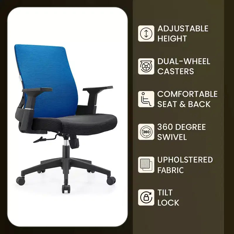 Sedia da ufficio ergonomica in rete, monoposto, girevole e inclinabile