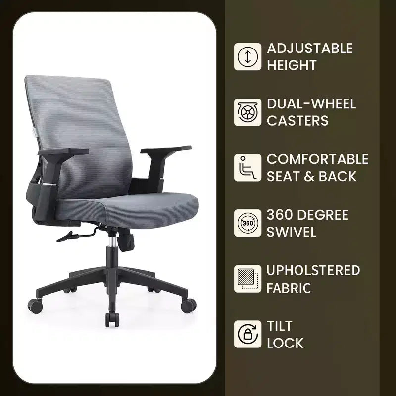Sedia da ufficio ergonomica in rete, monoposto, girevole e inclinabile
