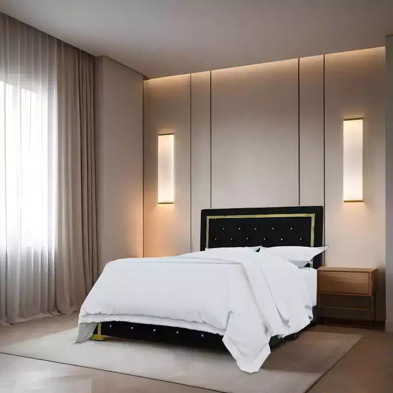 Letto singolo con pannello imbottito nero