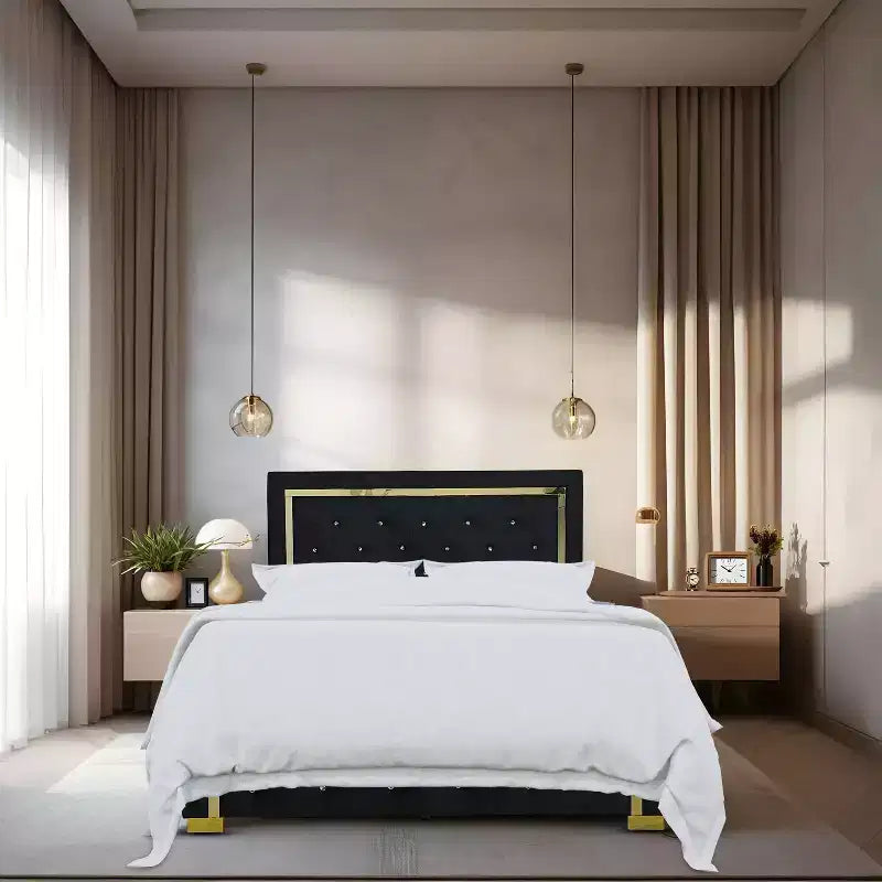 Letto singolo con pannello imbottito nero