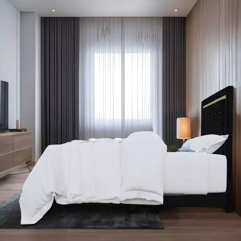 Letto singolo con pannello imbottito nero