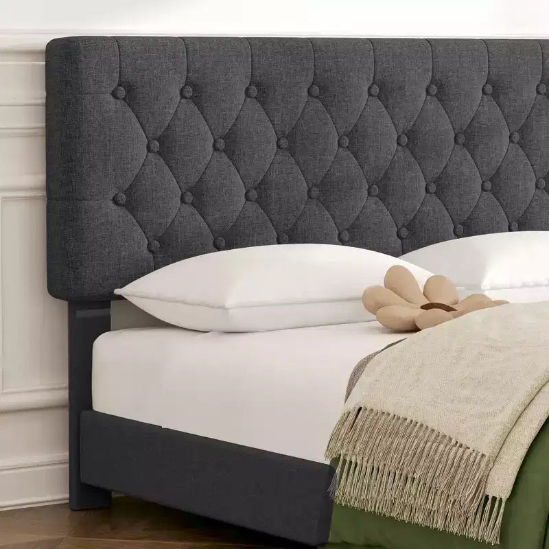 Struttura Letto Imbottita con 4 Cassetti e Testiera – Nero/Grigio/Verde/Bianco, Singolo/Piazza e Mezza/Matrimoniale/King