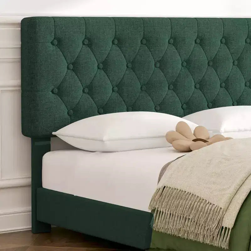 Struttura Letto Imbottita con 4 Cassetti e Testiera – Nero/Grigio/Verde/Bianco, Singolo/Piazza e Mezza/Matrimoniale/King
