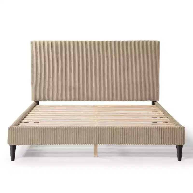 Letto a piattaforma Queen miBasics Beckman imbottito in velluto a coste con fodera rimovibile