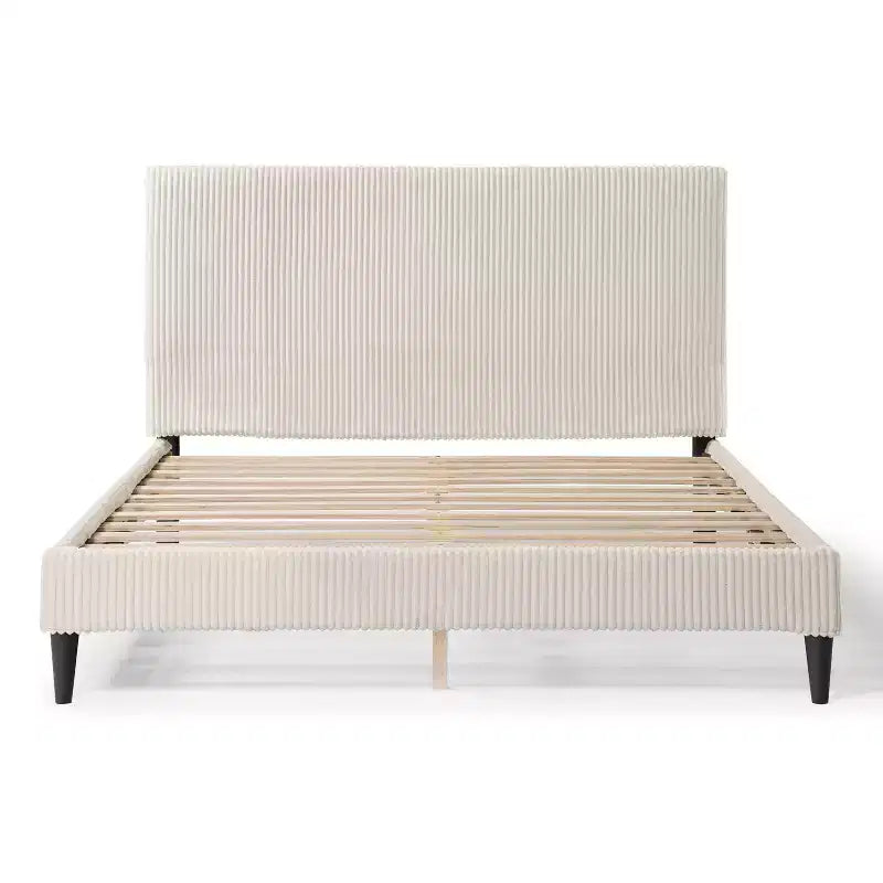 Letto a piattaforma Queen miBasics Beckman imbottito in velluto a coste con fodera rimovibile