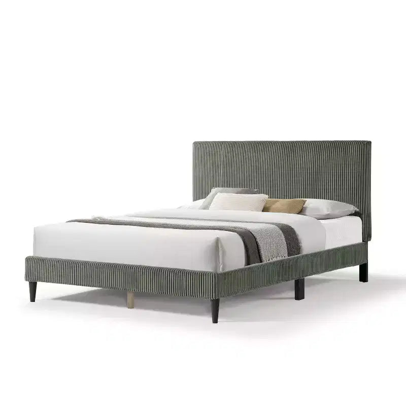 Letto a piattaforma Queen miBasics Beckman imbottito in velluto a coste con fodera rimovibile