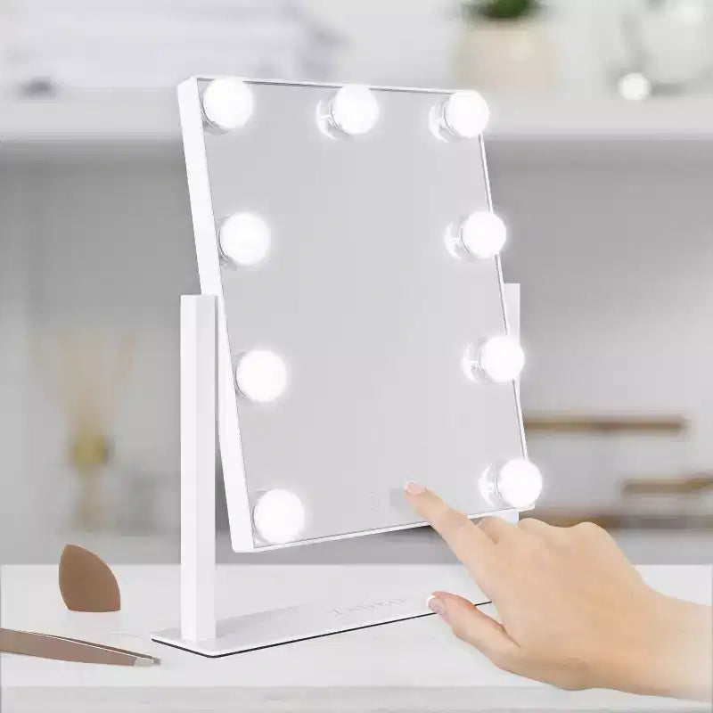 Specchio da trucco Hollywood bianco con lampadine LED, rettangolare, singolo