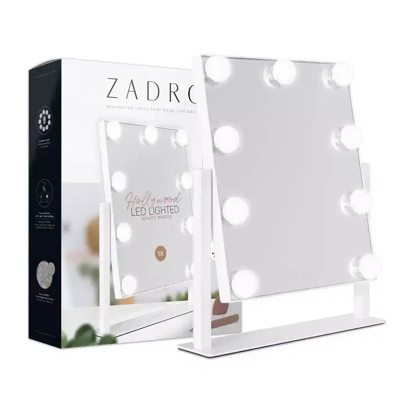 Specchio da trucco Hollywood bianco con lampadine LED, rettangolare, singolo