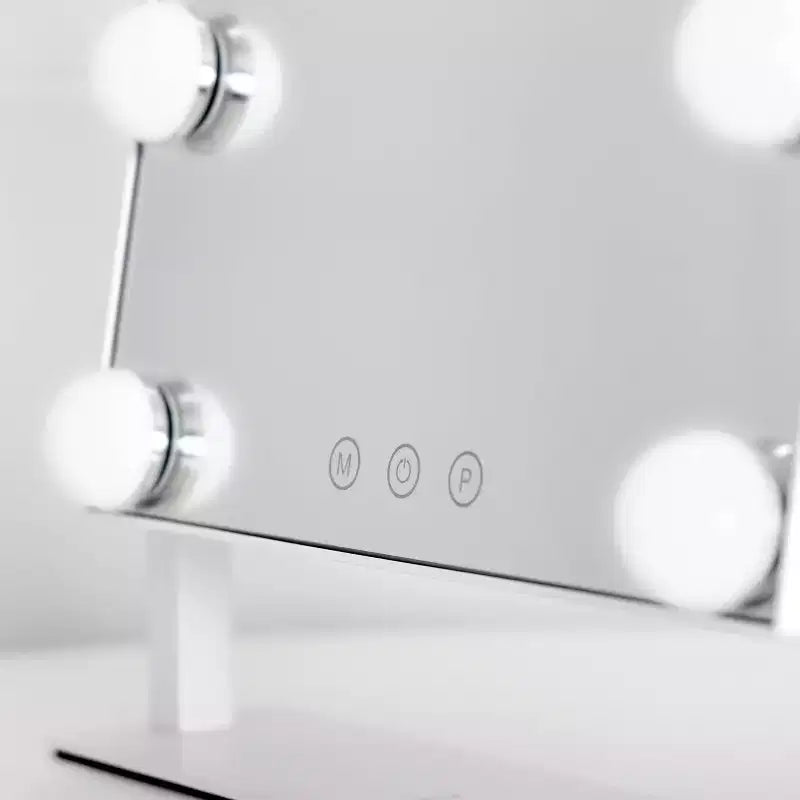 Specchio da trucco Hollywood bianco con lampadine LED, rettangolare, singolo