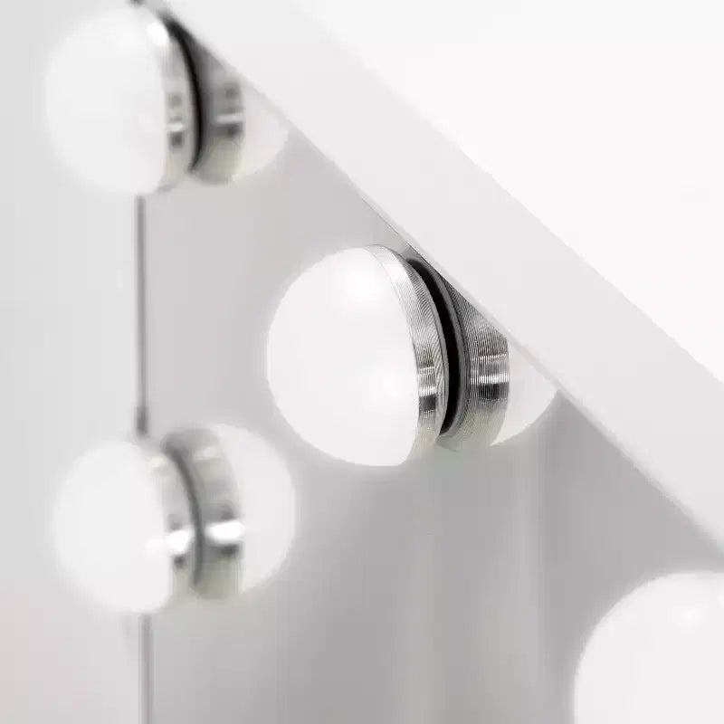 Specchio da trucco Hollywood bianco con lampadine LED, rettangolare, singolo