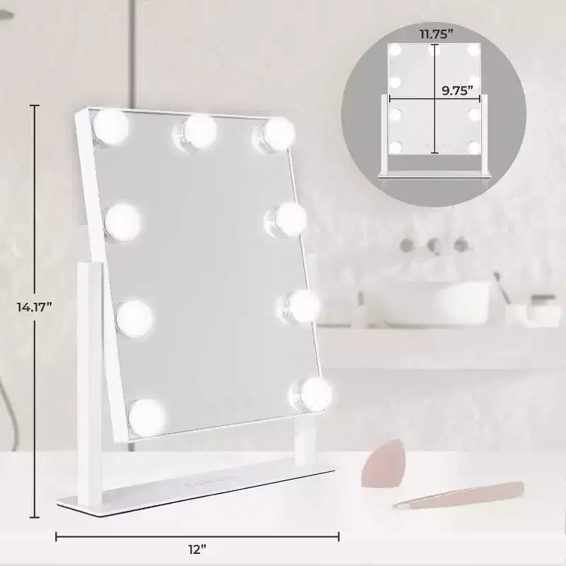 Specchio da trucco Hollywood bianco con lampadine LED, rettangolare, singolo